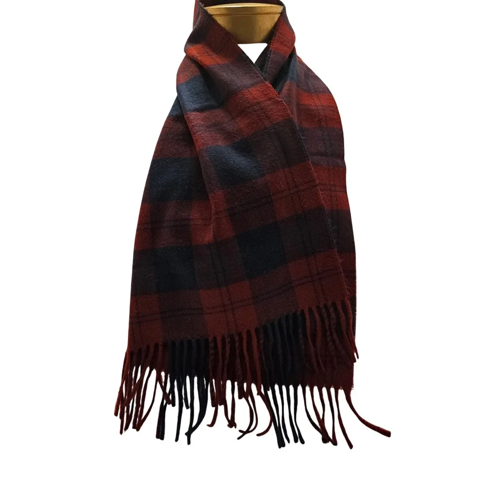 Christian Dior Monsieur Vintage Scarf Red Navy Plaid Cashmaire Acrylic Japan